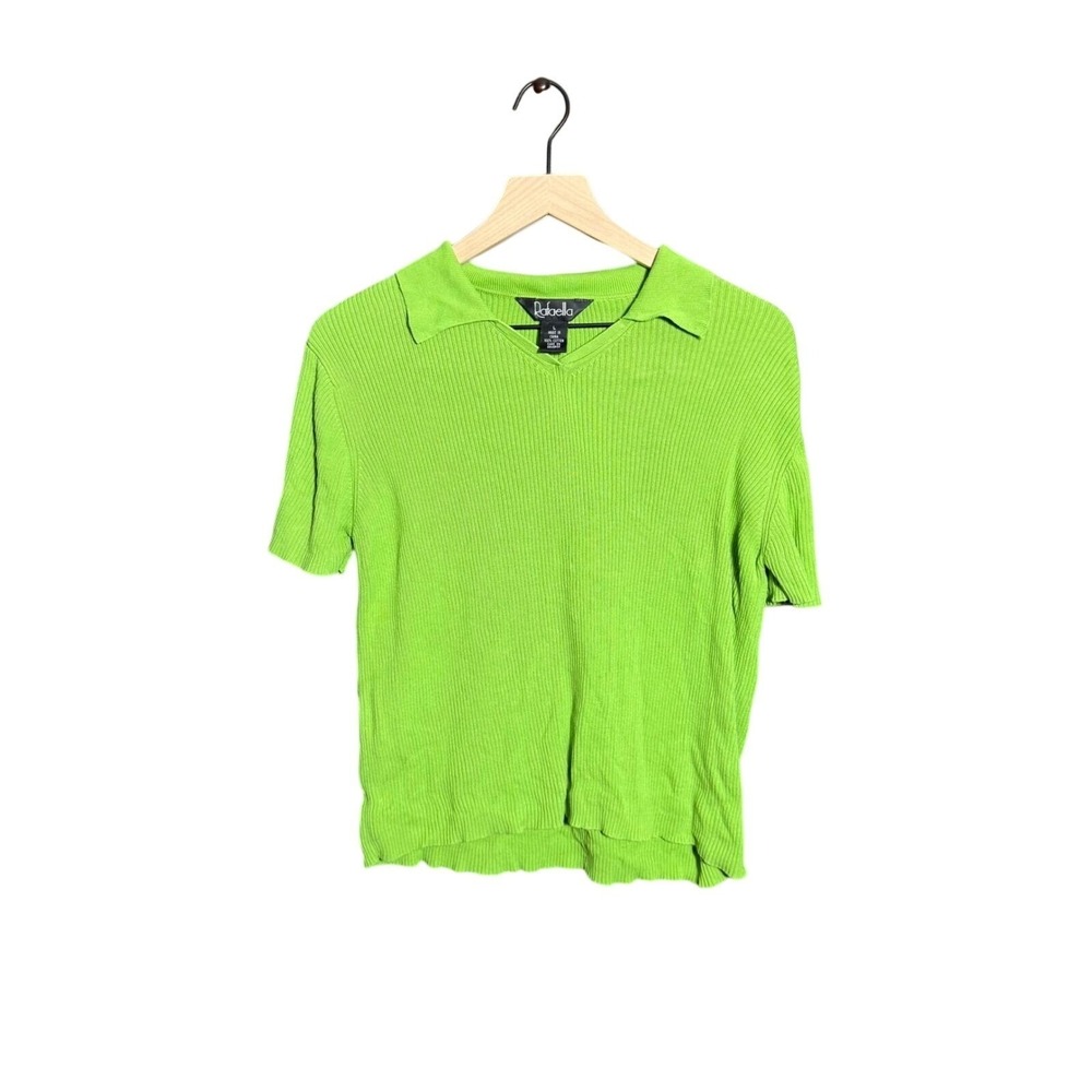 Vintage Rafaella Ribbed Polo Top Womens Green Short Sleeve  Large Tennis Core